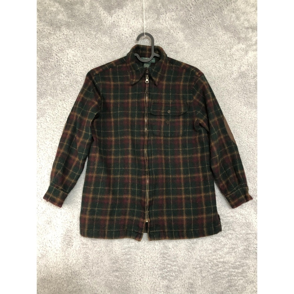 VTG Lauren Ralph Lauren Shirt Shacket Jacket Womens P/P Multicolor Wool Leather